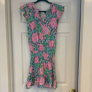 Lilly Pulitzer Vibrant Floral Tiered dress with shorts  in Blue and Pink XXS
